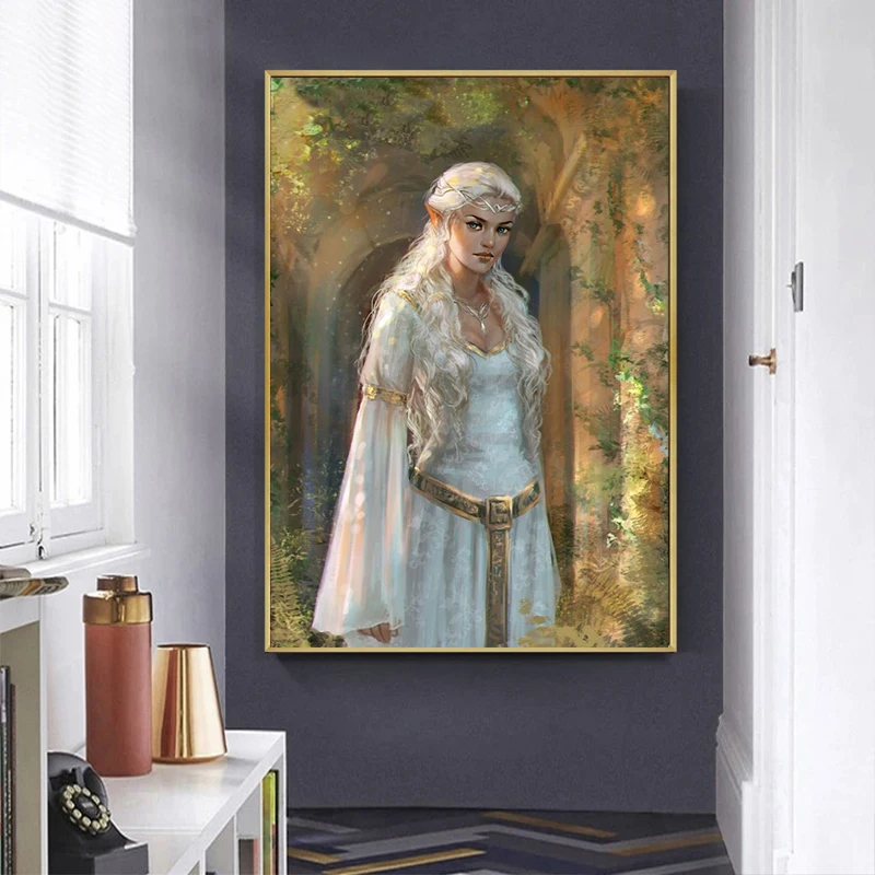 

Fairy Tale Poster Mermaid Princess Forest Elf Wall Art Canvas Painting with Frame Modern Abstract Figure Home Decor Picture