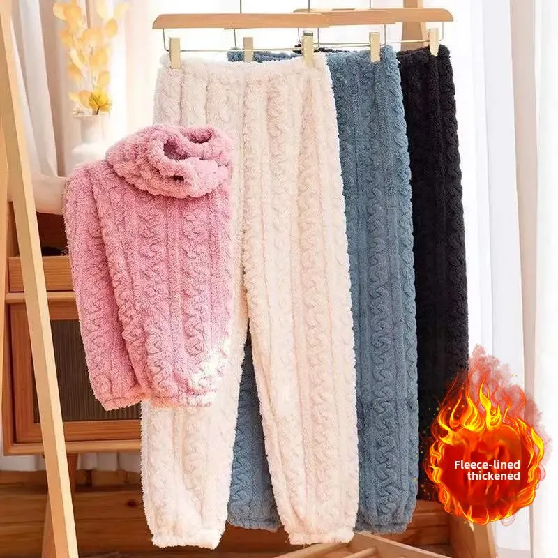 

Women's Pants Winter Coral Velvet and Fleece Thick Warm Pants Flannel Plus Size Home Pants Soft Thermal Knitted Fabric