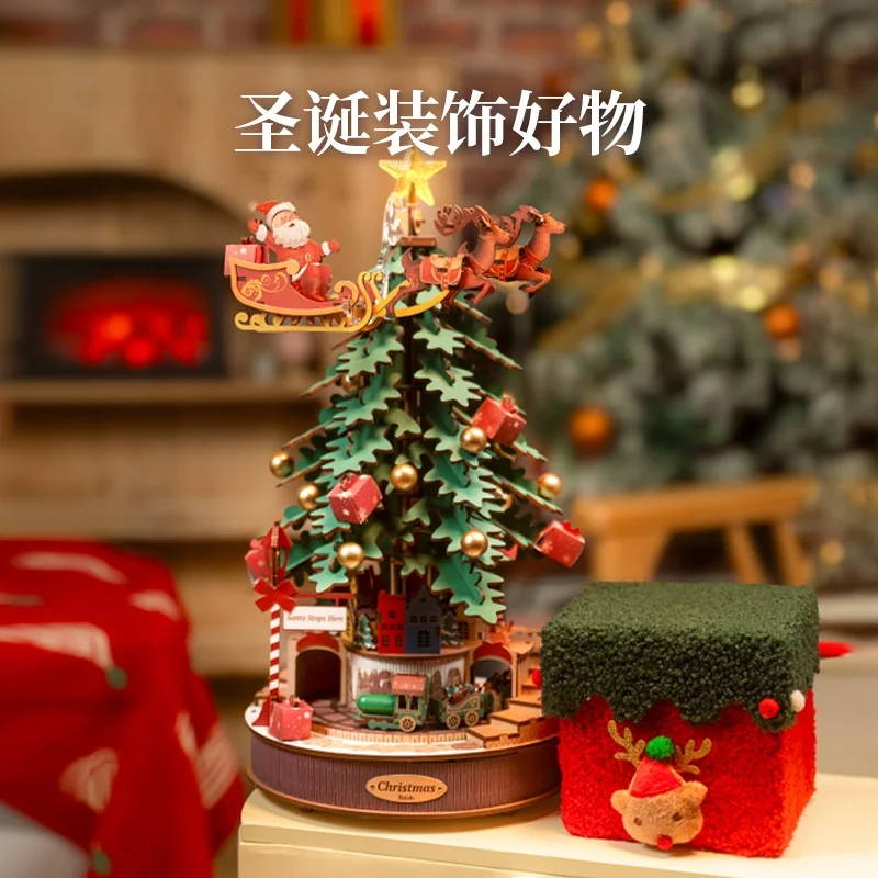 Robotime ثلاثية الأبعاد الألغاز الخشبية صندوق تشغيل الموسيقى شجرة ميلودي عيد الميلاد نماذج خشبية مجموعات للبالغين لبناء أفضل هدايا عيد الميلاد عيد الميلاد