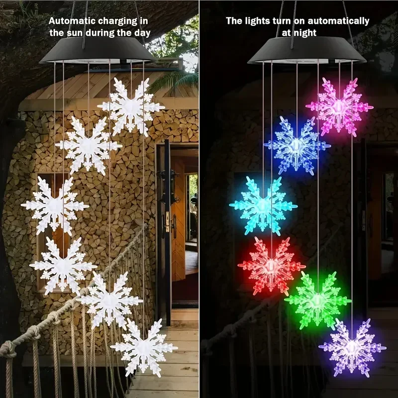 

Color Changing Solar Wind Chime Light Snowflake Solar Light Outdoor Waterproof Hanging Solar Lamp For Garden Yard Patio Decor