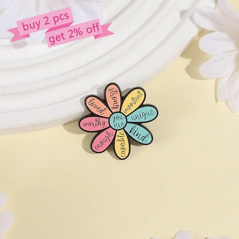 Creative Flower Quotes Enamel Pins Custom You Are Important Brooches Lapel Badges Clothes Plant Jewelry Gift for Kids Friends