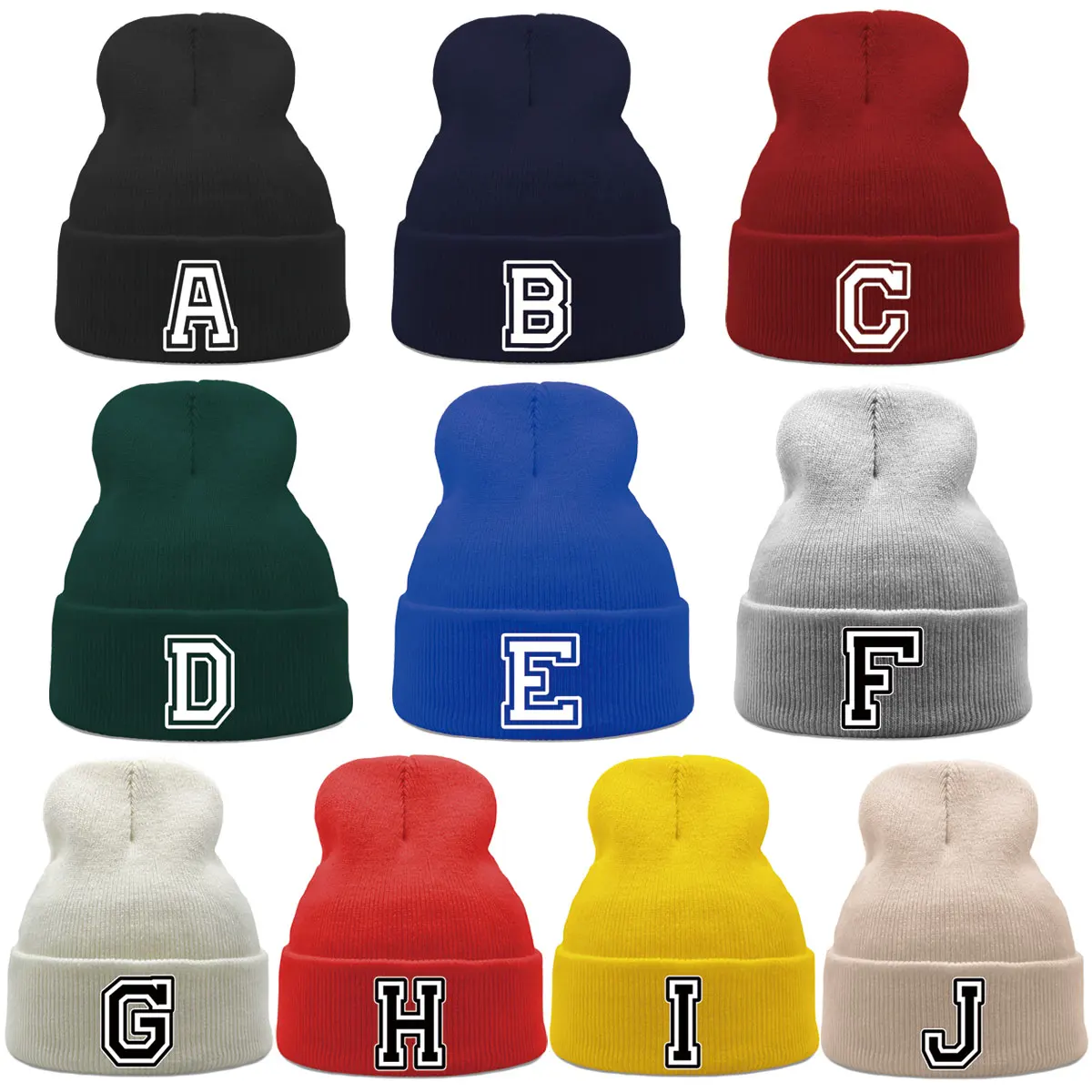 

Alphabet Letters A-Z Print Winter Hats Unisex Cap Beanie Lightweight Solid Color Knitted Hat Beanie Perfect For Daily Wear