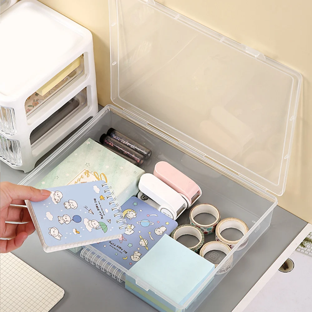 Plastic Document Organizer Organized Clear Square Shape Storage Box A4 Organizing Box Transparent Desktop Document Storage Case