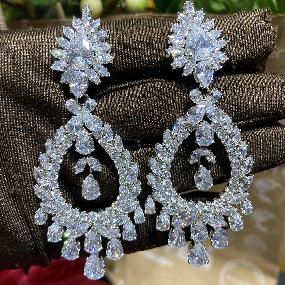 HIBRIDE Big Water Drop Cubic Zirconia Large Wedding Party Dangle Earrings For Women Bridal Jewelry Accessories Bijoux E-523