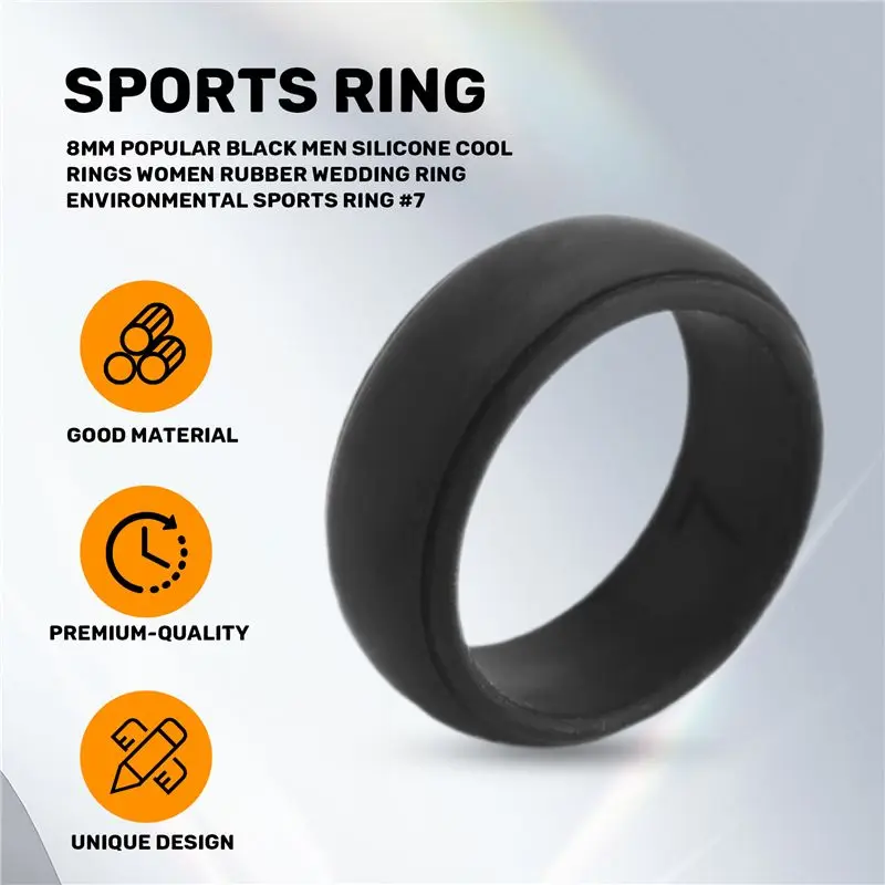 8Mm Popular Black Men Silicone Cool Rings Women Rubber Wedding Ring Environmental Sports Ring