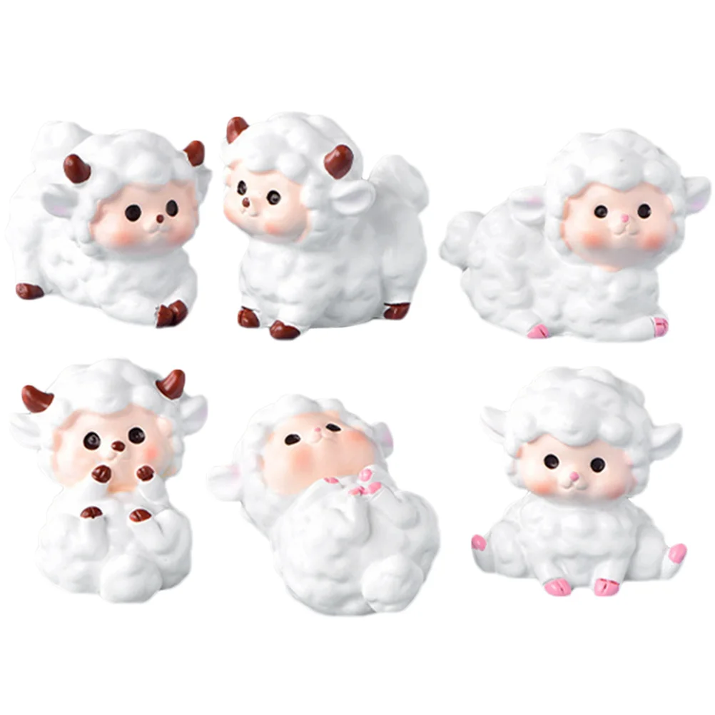 6 Pcs Lamb Garden Statue Sheep Model Toy Animals Figurines House White Resin Succulent Flower Pot