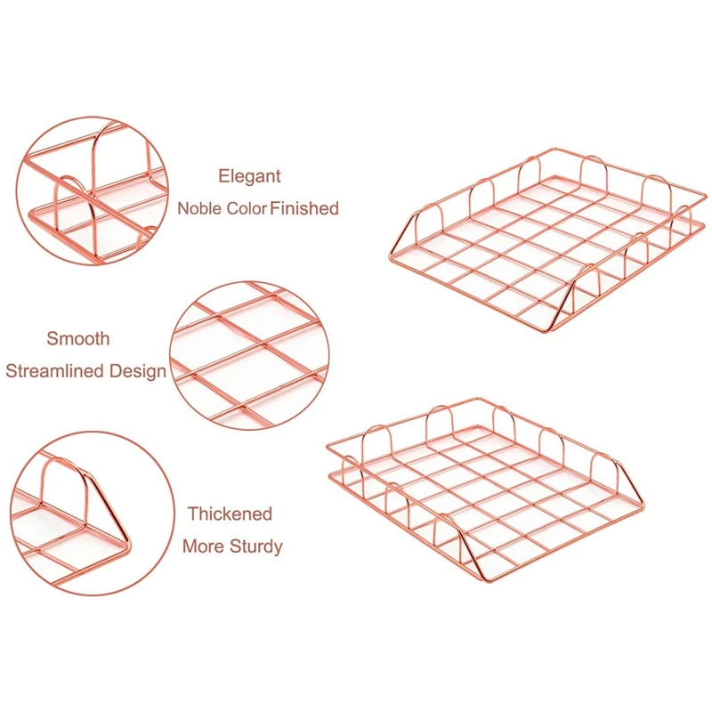 3Pcs Metal Desk Accessories Magazine Rack File Rack Office Storage Box Layered Paper Storage Tray