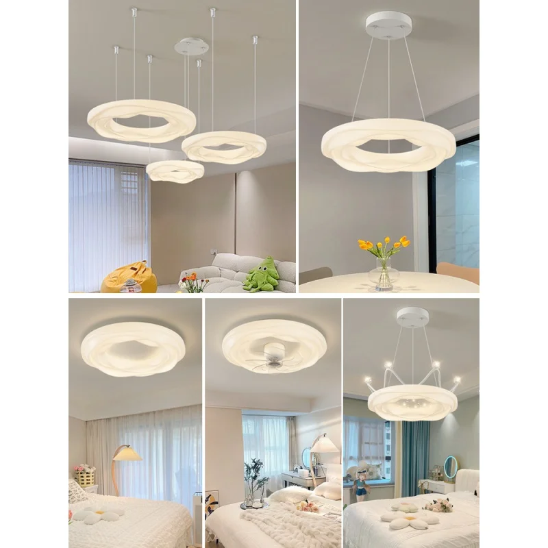 Cream Wind Eye Protection Ceiling Lamp Full Spectrum Cloud-Shaped Cookie Lamp Smart Home Living Room Lamps Children's Room Bedro