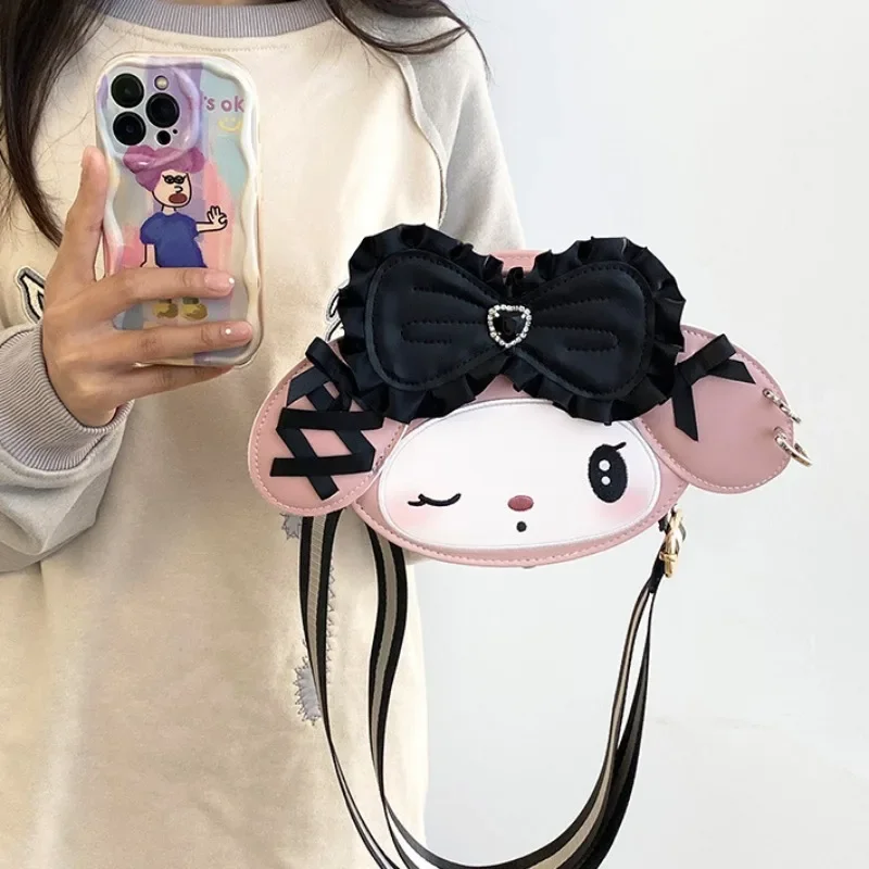 MBTI Cute Kuromi Shoulder Bag for Women Bow Sweet Kawaii Pu Leather Small Crossbody Bag Fashion Casual All-match Female Handbag