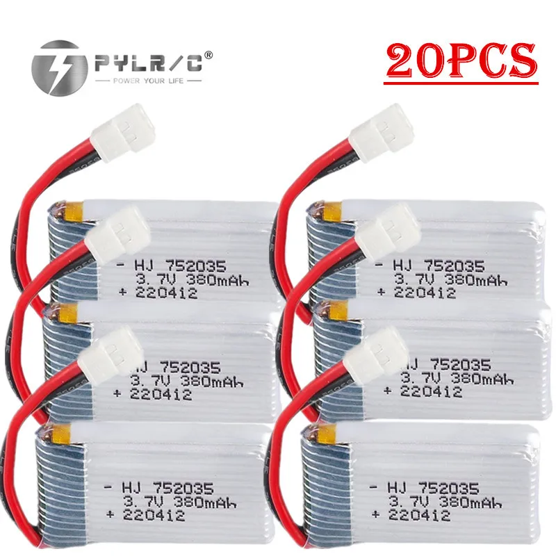 20PCS Lipo Battery For Hubsan X4 H107 H107L H107D JD385 JD388 752035 Drones Parts 3.7V 380mah Drone Rechargeable battery