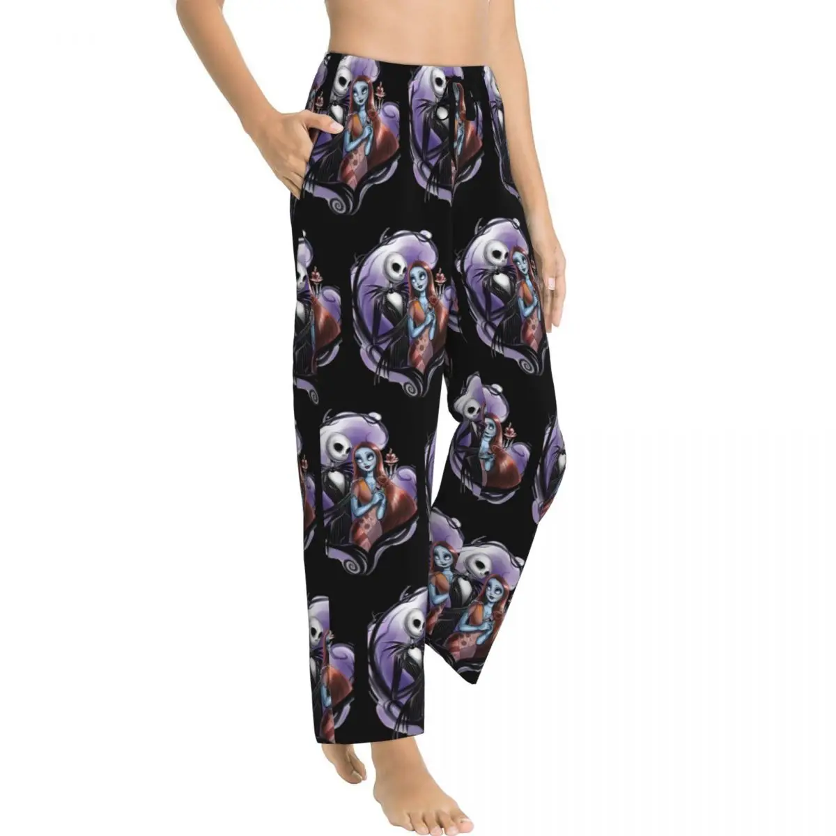 Custom Print Womens The Nightmare Before Christmas Pajama Pants Jack Skellington And Sally Sleep Sleepwear Bottoms with Pockets