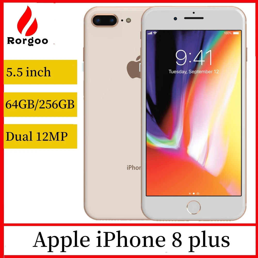 هاتف محمول Apple-iPhone 8 Plus مستعمل ، 64 جيجابايت ، 256 جيجابايت ، سداسي النواة ، معرف اللمس ثلاثي الأبعاد ، LTE ، WiFi ، 12.0MP ، 5.5 "، بصمة أصابع ، غير مؤمن ، أصلي