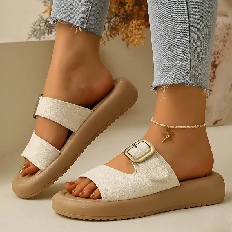 

Женские сандалии на платформе в ретро-стиле с ремешком и пряжкой, новые летние пляжные шлепанцы, универсальная повседневная обувь.