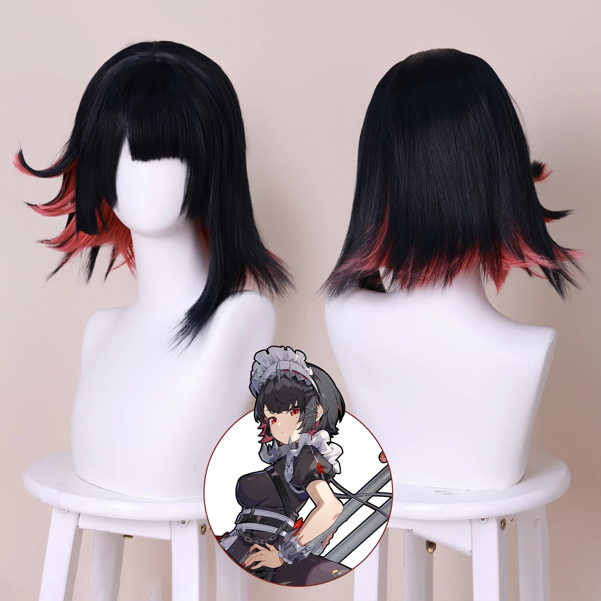 Game Zenless Zone Zero Ellen Joe Cosplay Wig Black Dark Red Mix Short Synthetic Hair Haipin Headwear Women Men Halloween