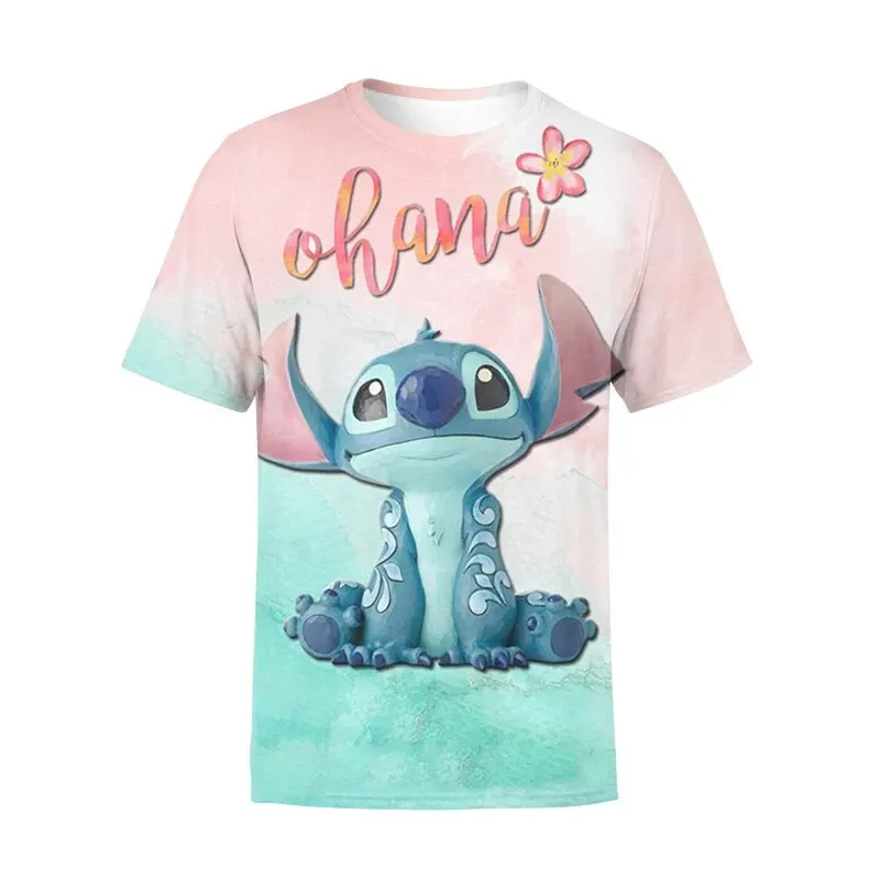 2024 Disney Stitch Children Boys Girls T Shirts Summer Short Sleeve Kids Stich Tops Tees Cartoon Casual Kids Clothes