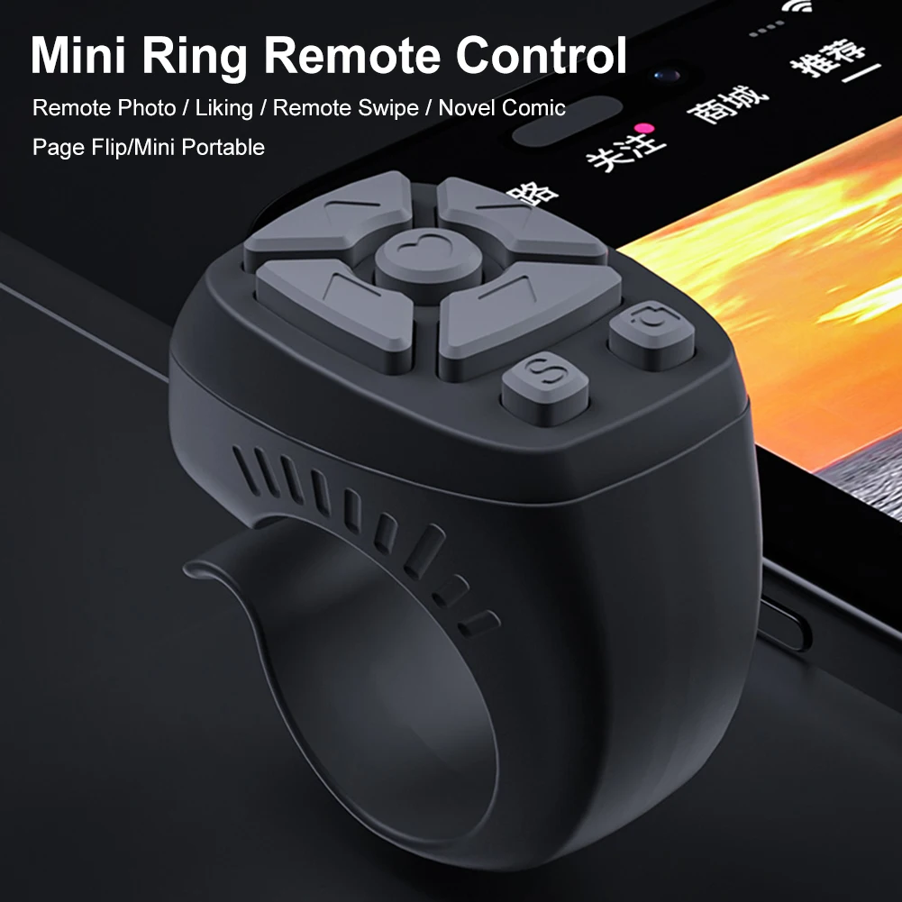 For TikTok Scrolling Ring Fingertip Wireless Remote Control Bluetooth-Compatible 5.0 7 Keys Page Turner Video Scroller