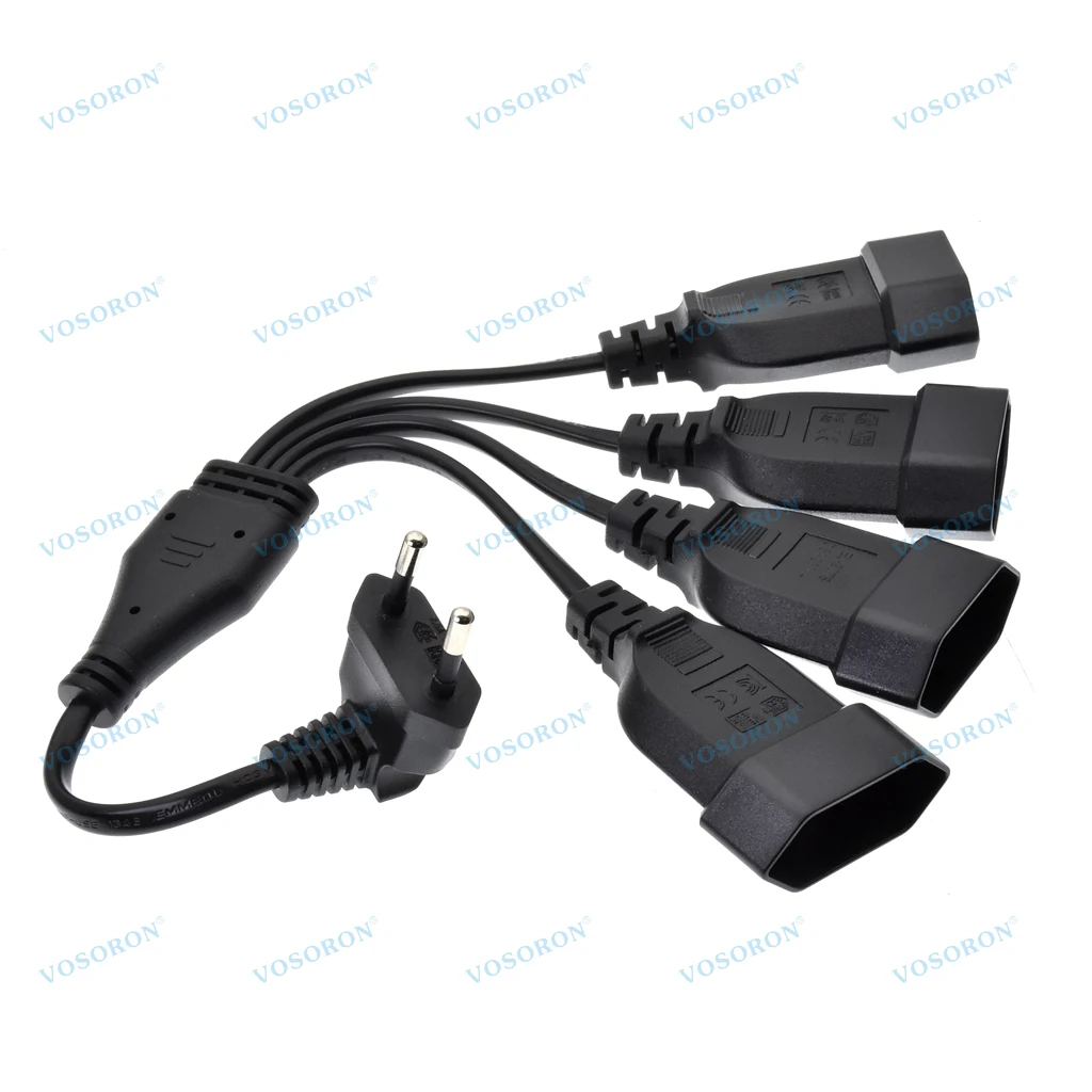 Europea 90 Degree Male Plug to Female Socket Power Extension Cable, 4 Way Outlet 2 Prong EU Flat Plug for PC Computer Outdoor