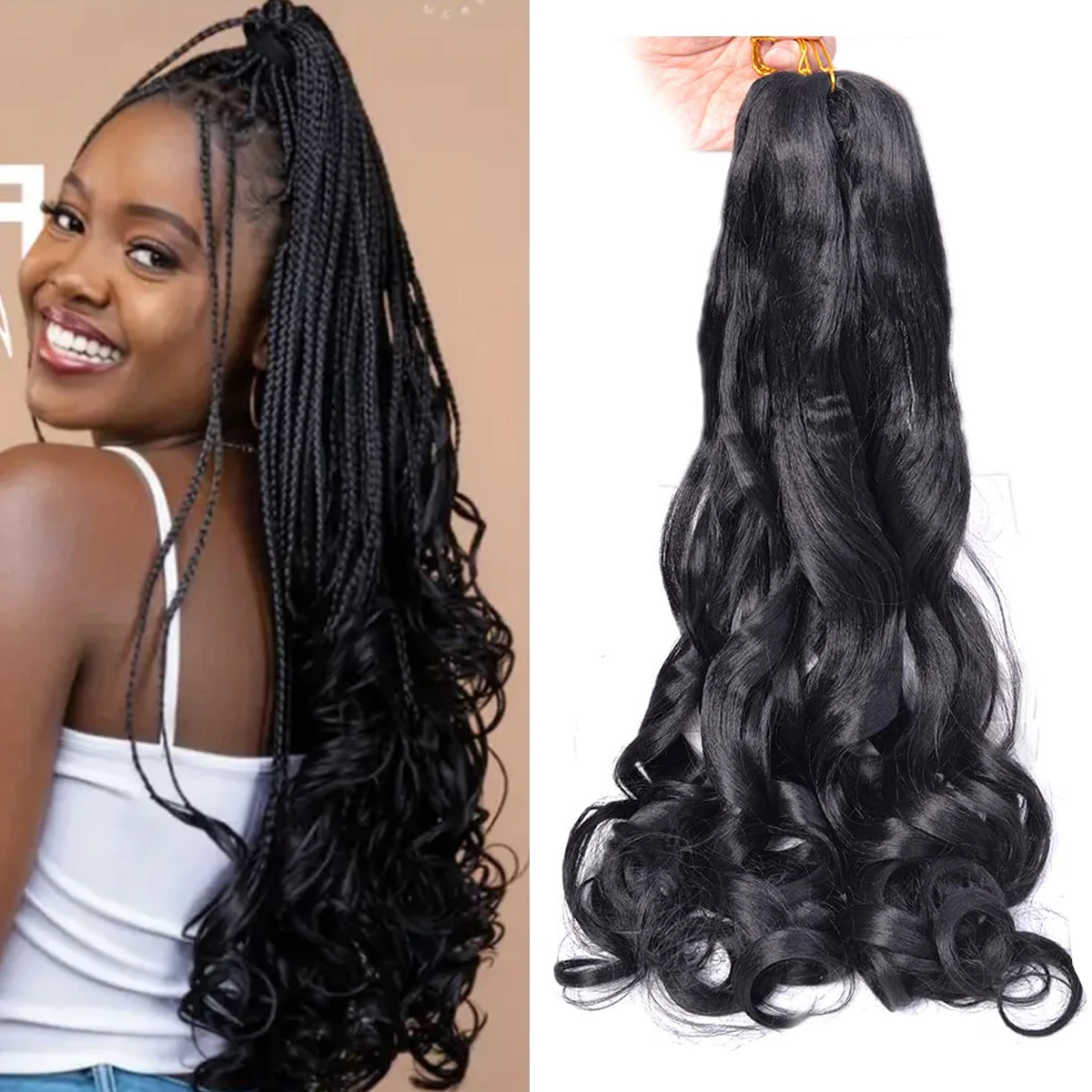 Francês Curls Extensões sintéticas do cabelo da trança para mulheres, onda solta, cachos espirais, pre esticadas, tranças Ombre