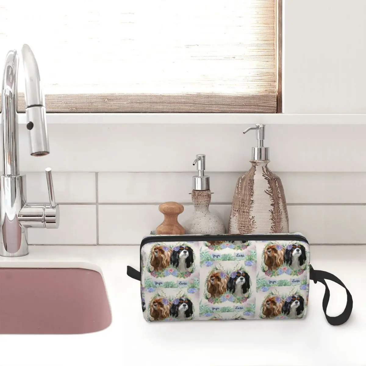 Cute Cavalier King Charles Spaniel With Flowers Travel Toiletry Bag Dog Animal Cosmetic Makeup Organizer Beauty Storage Dopp Kit image 4