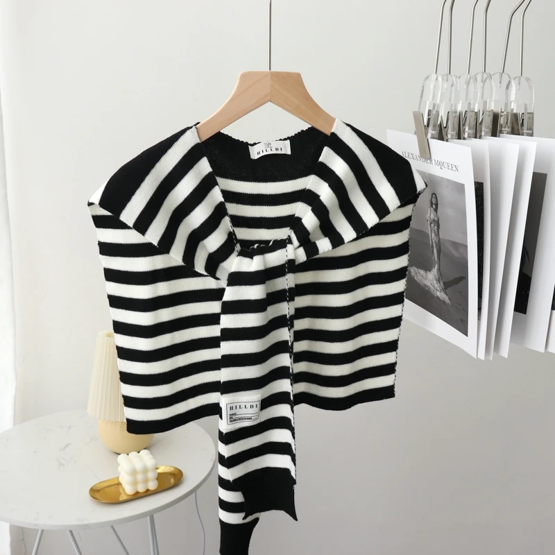 Autumn Winter New Stripe Wearable Cape Solid Knitted Shawl Knot Ponchos and Capes for Women Cloth Collocation For Women