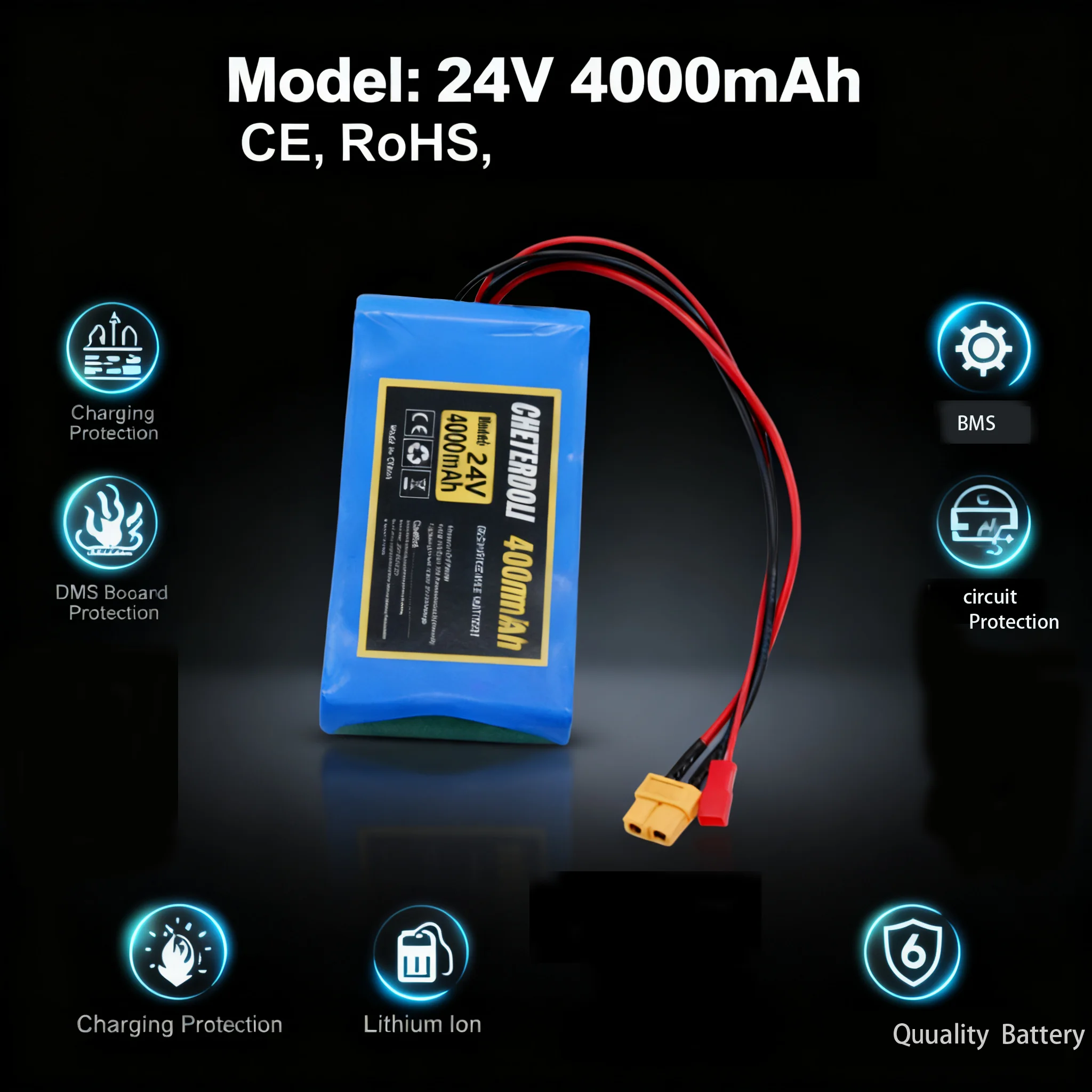 

Professional 7S1P 24V 4Ah/6Ah Lithium Battery Pack Built-in BMS for Kick Scooter, Ride-on Toy, Mobility Device,Customizable plug