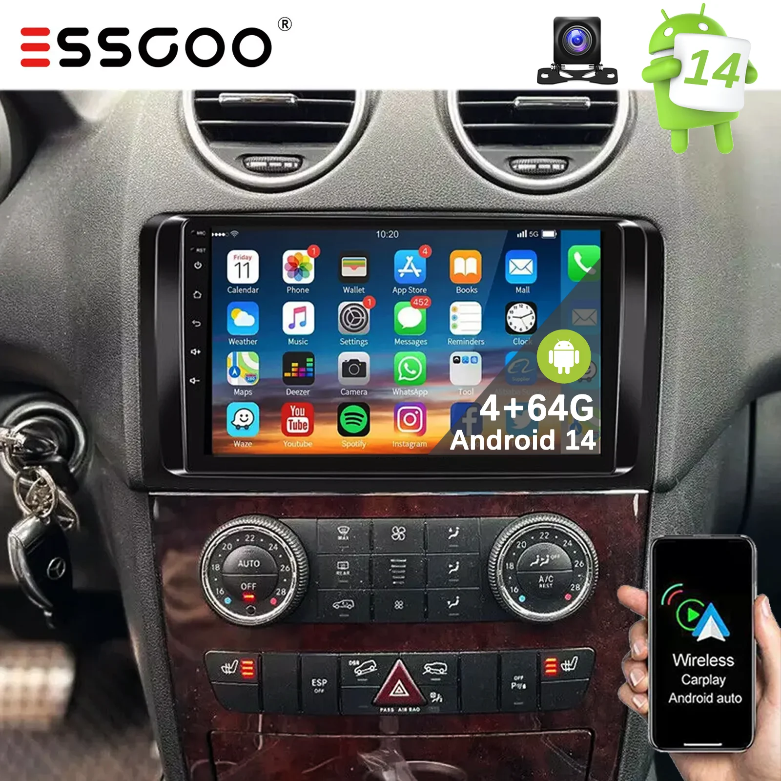 Android 14 para Benz GL ML W164 ML350 ML500 X164 2005-2012 Radio de coche reproductor de vídeo Multimedia GPS estéreo CarPlay unidad principal WIFI