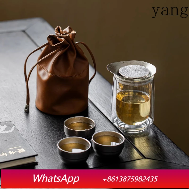 

LMM all-glass liner, pure titanium cover elegant cup, double-layer thermal insulation travel pack, one pot and three cups.