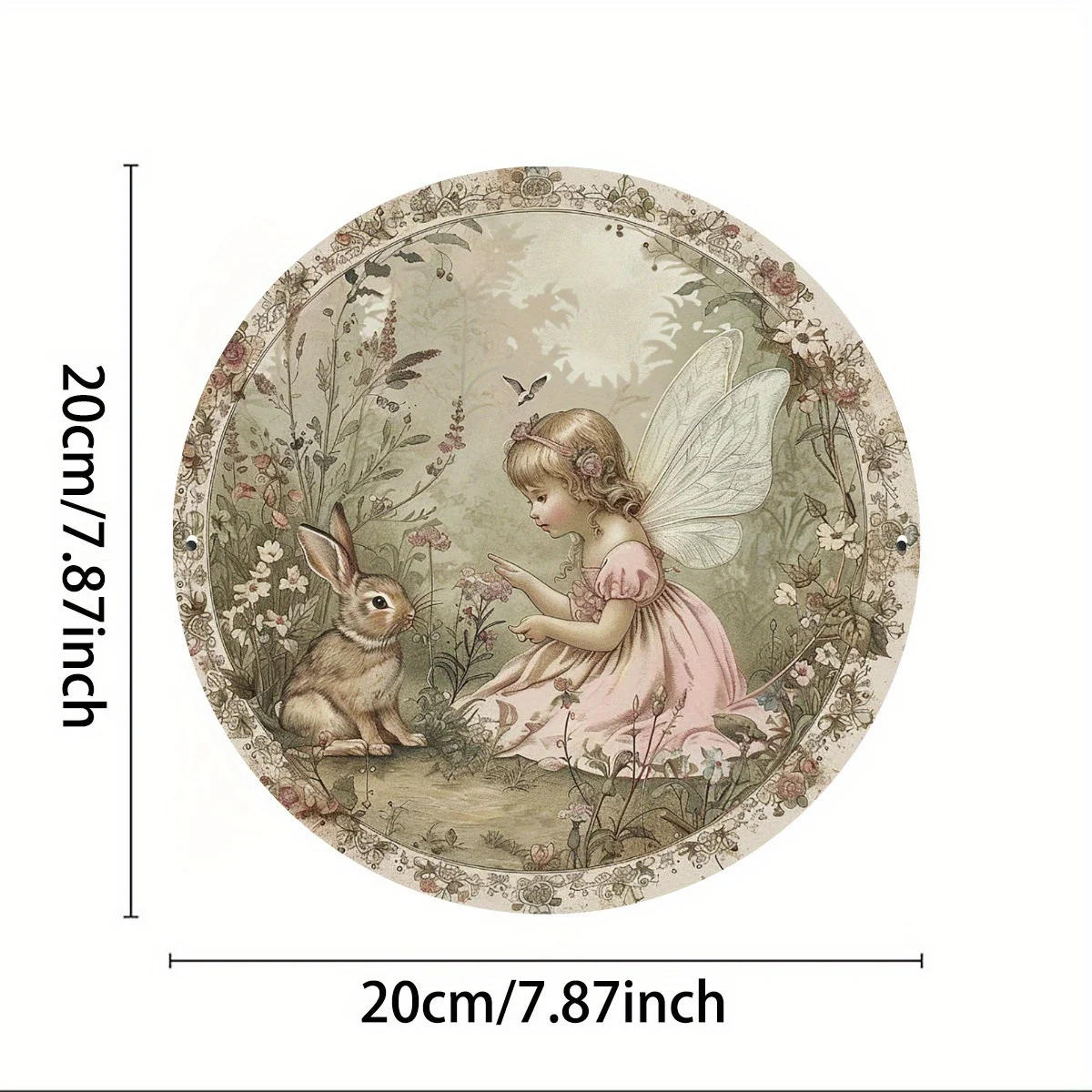 Bunny and Elf Girl, Round Aluminum Vintage Sign, Indoor Outdoor Decorative Signs, Home, Cafe, Apartment, Restaurant, Street