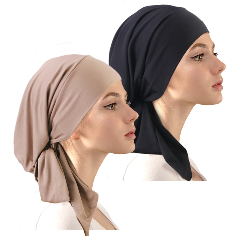 2 قطعة/الوحدة قبل التعادل تربان إسلامية العرقية شريط مرن وشاح الرأس قبعة الإسلامية قبعة صغيرة الموضة النساء الإناث الحجاب Turbante