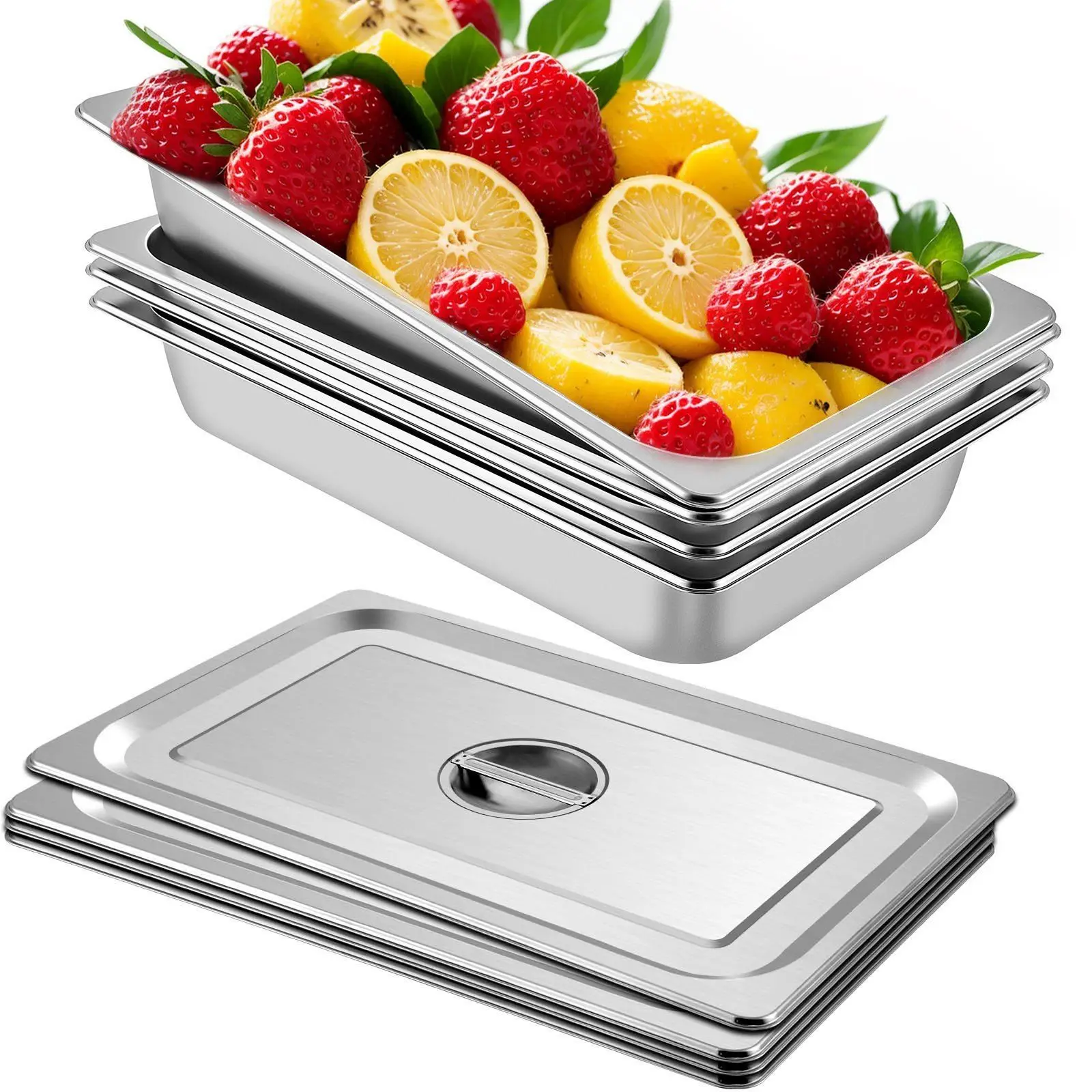 20.9 x 12.8 x 3.9 Inch Steam Table Pans 4 Pack Full Size 13L Stainless Steel Deep Food Container Oven Tray for Hotel Anti-Jam