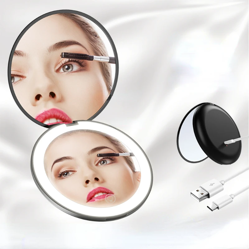 Mini Portable Folding Travel Mirror LED Light Makeup Mirror Compact Mirror 10X Magnification 2-sided Beauty Makeup Round Mirror