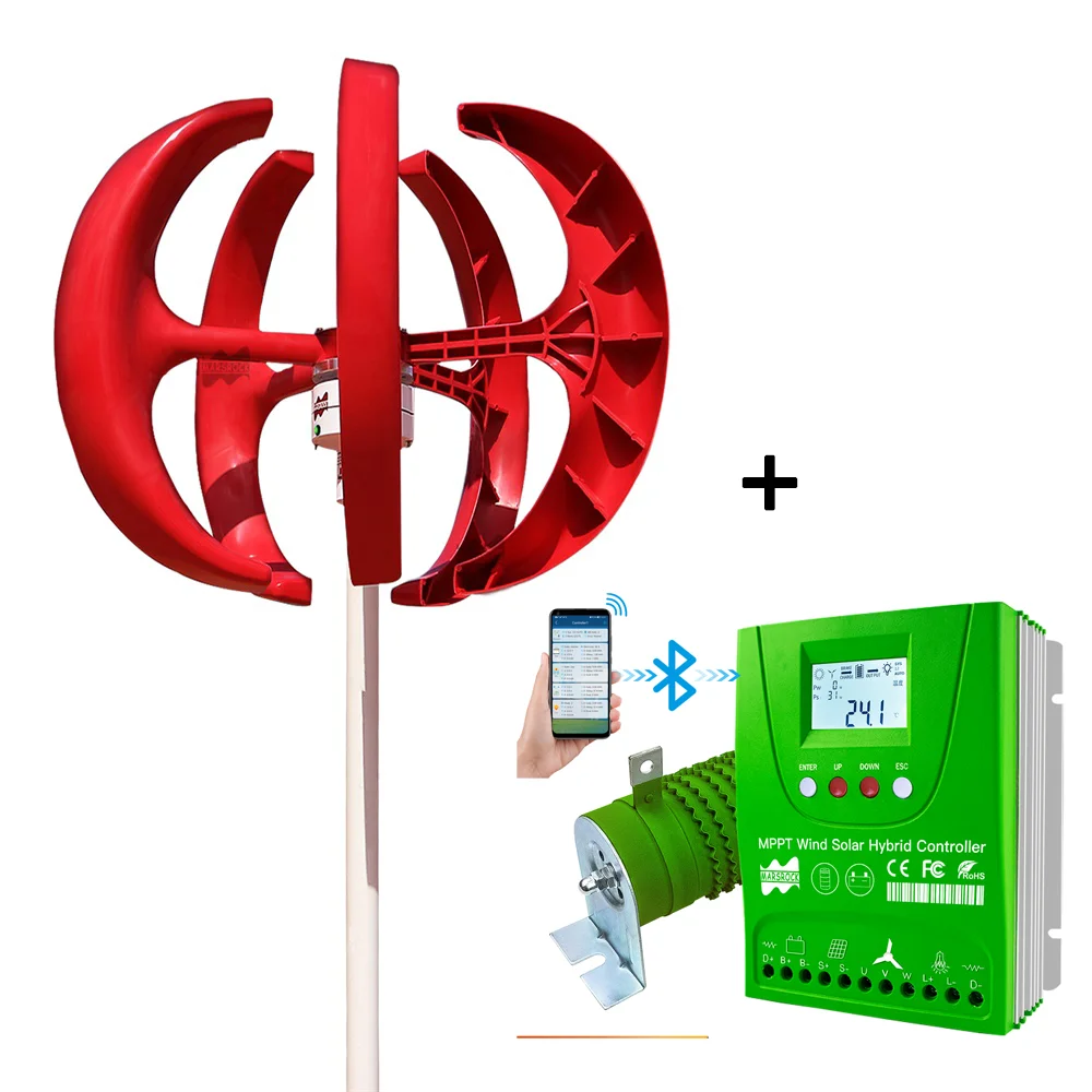 

400W Household Low Noise Wind Turbine Generator With Solar Wind Hybrid Bluetooth Controller Vertical Small Windmill Generator