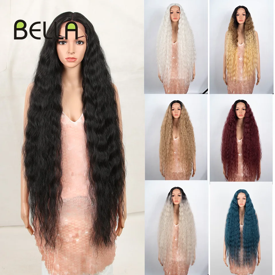 Bella – perruque synthétique bouclée pour femmes, postiche de Cosplay de 42 pouces de Long, Blonde 613, rose, colorée