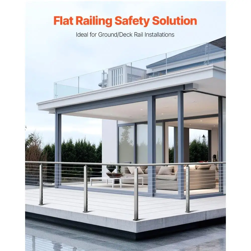 Stainless Steel Cable Railing Post 42x2x2 Inch Level Deck Stair Handrail Post Pre-Drilled Pickets with Mounting Bracket Silver