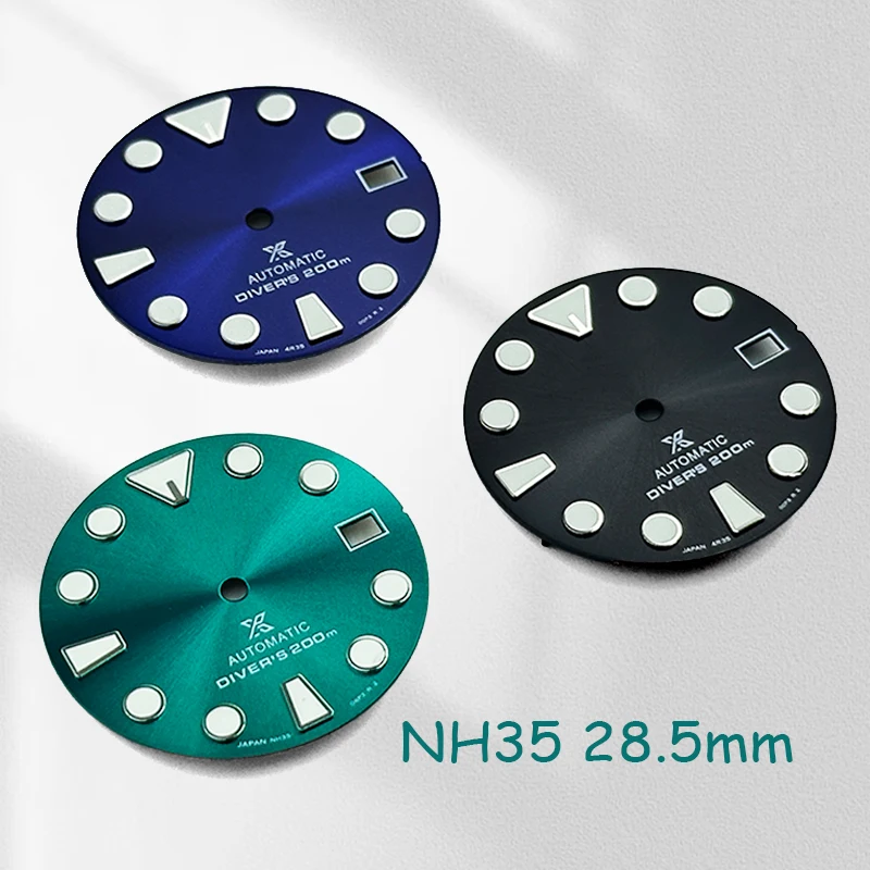 NH35 Green Luminous 28.5mm Dial Custom Logo Watch Dials Fit Japanese Movement Turtle Tuna Watch Repair Accessories Parts