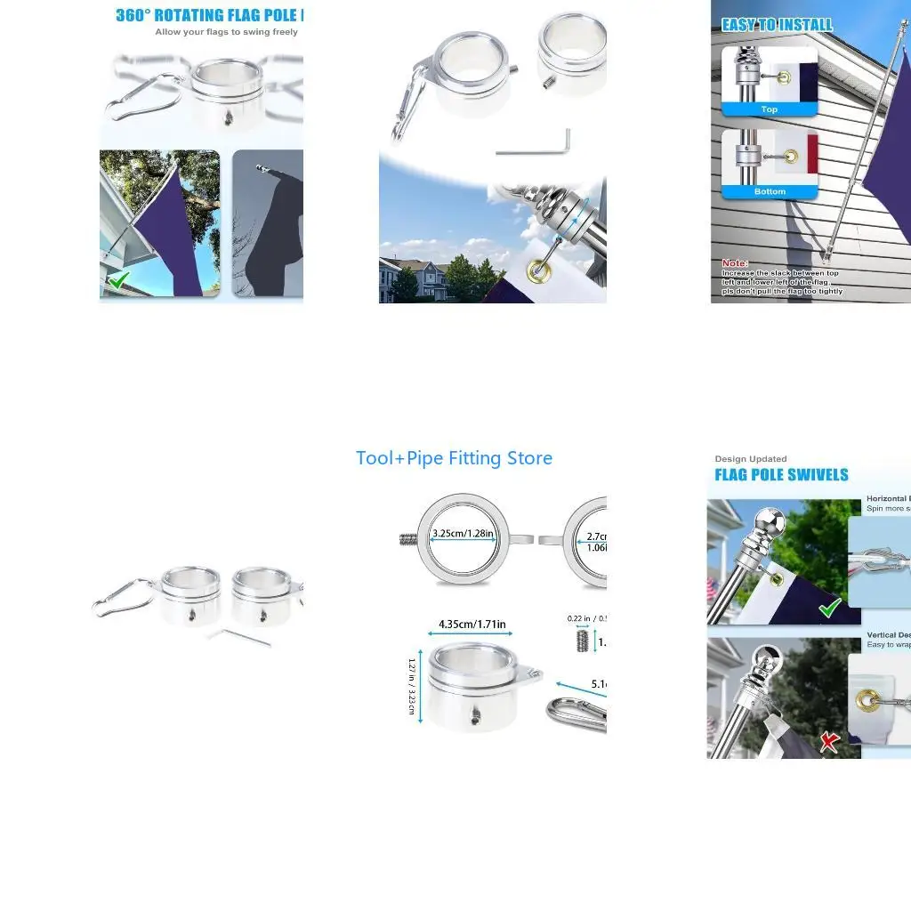 F92B Aluminum Flag Poles Spinners Rings Ball Bearing Design Rustproof Stainless Steel Hook Fit 0.9 To 1.05 Inch Outdoor