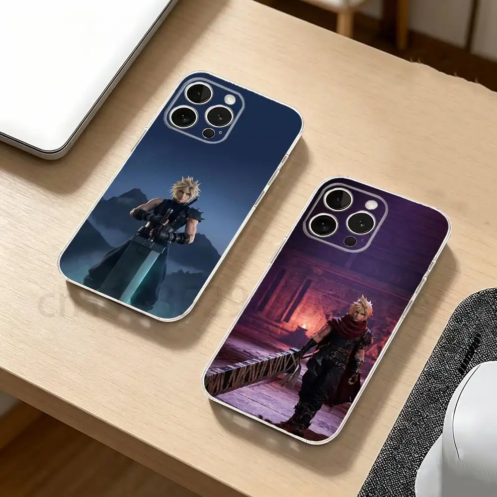 F-FINAL F-FANTASY Cloud Strife Phone Case For iPhone17,16,15,14,13,12,11,XR,Pro,Max,Plus,mini,Transparent Soft Cover