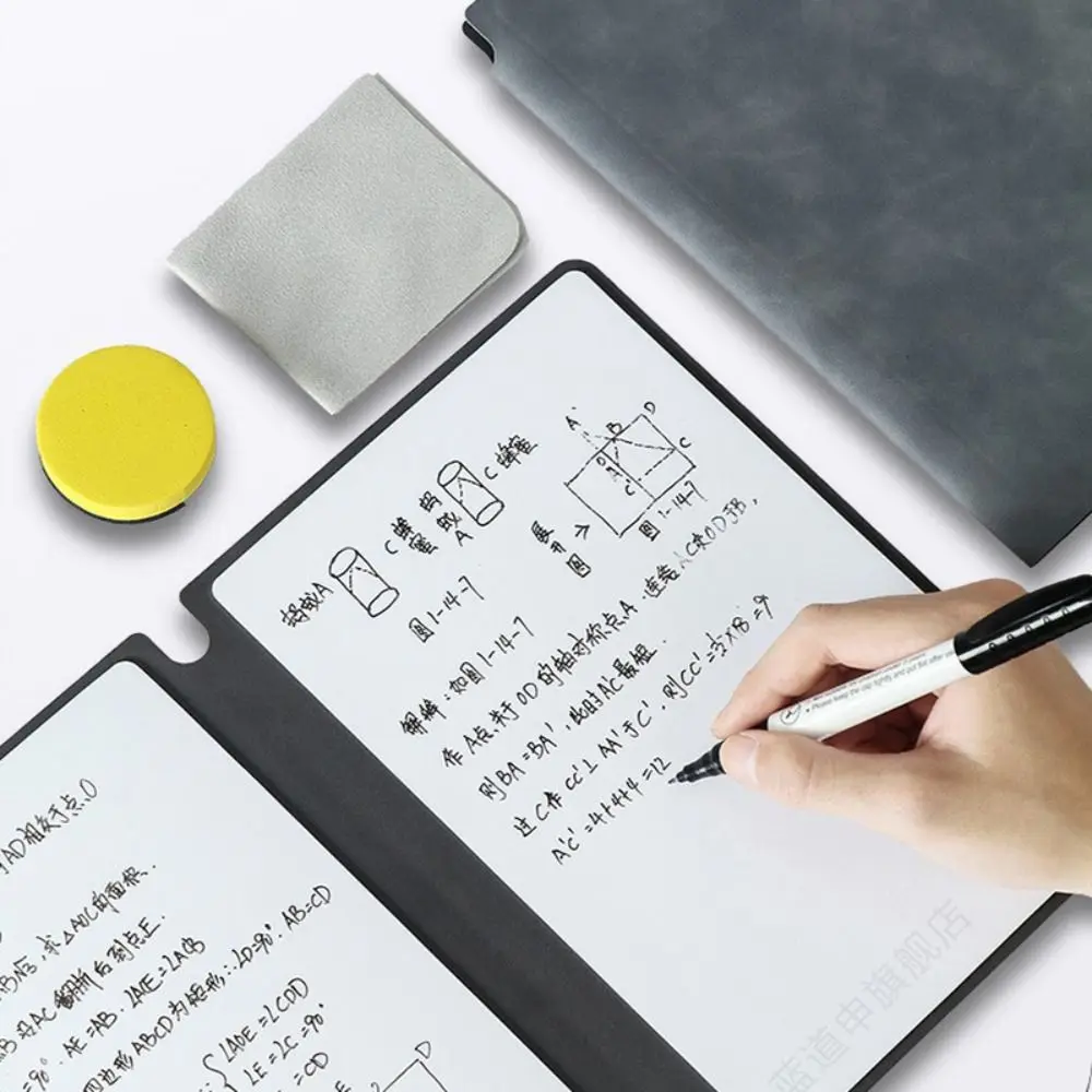 スタイリッシュな再利用可能な消せるレザーA5ライティングボードホワイトボードノートブック（ホワイトボードペン、消し布、メモパッド付き）
