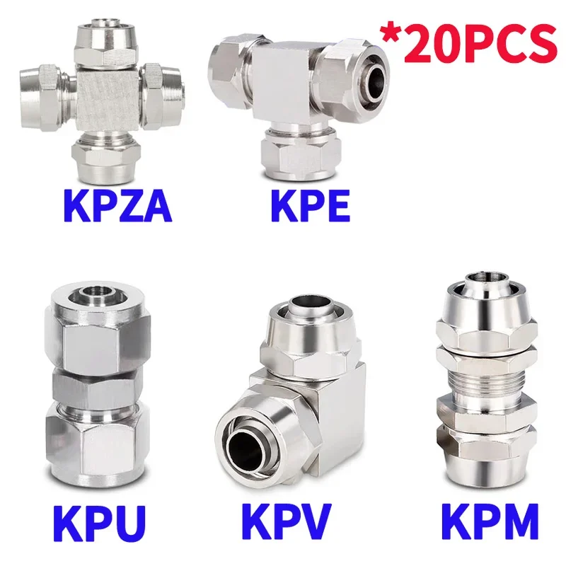 

20PCS Metal Pneumatic Quick Connector for Air Hose Fittings - Copper-Nickel Plated KPU KPV KPE KPZA KPM Fast Joints in OD 4-16MM