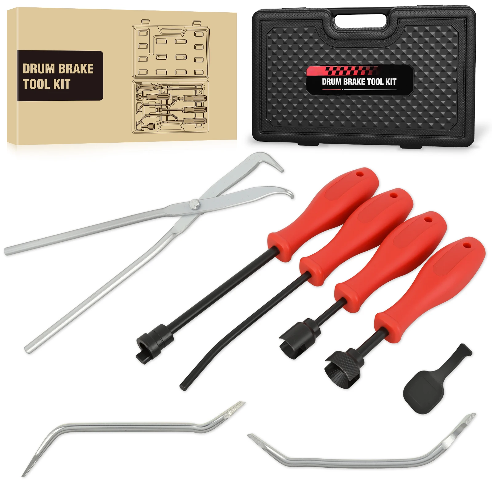Nilight 8PCS Drum Brake Tool Kit Brake Tool Set with Drum Brake Spring Tool Installer, Remover, Compressor, Retainer, Pliers and Adjustment Spoons Set Brake Tools for Automotive Installer Remover Black