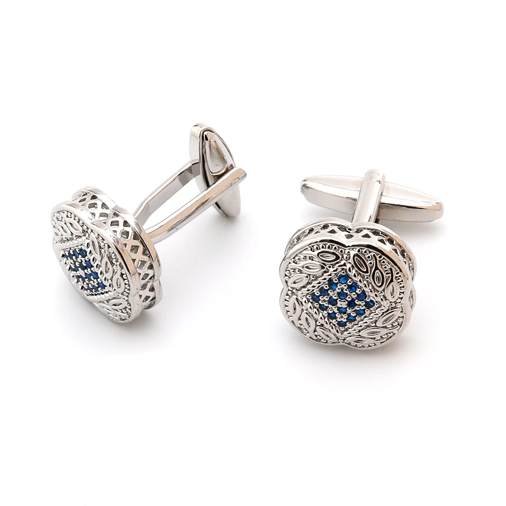 Cufflinks for Men XK21S009 Luxury Blue Crystal Square Silver Color Button Formal Dress Shirt Cuff Links Jewelry Gifts