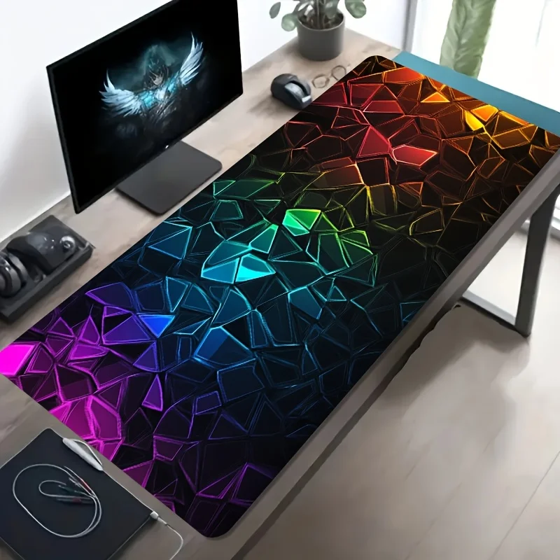 1 Large Gaming Mouse Pad with Colorful Shattered Glass Texture,Oversized Desk Mat for Office Accessories