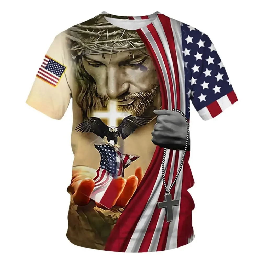 Eagle T-Shirt for Men 3D Printed Patriot Flag Sports Run Street Features Tops Oversized Garment