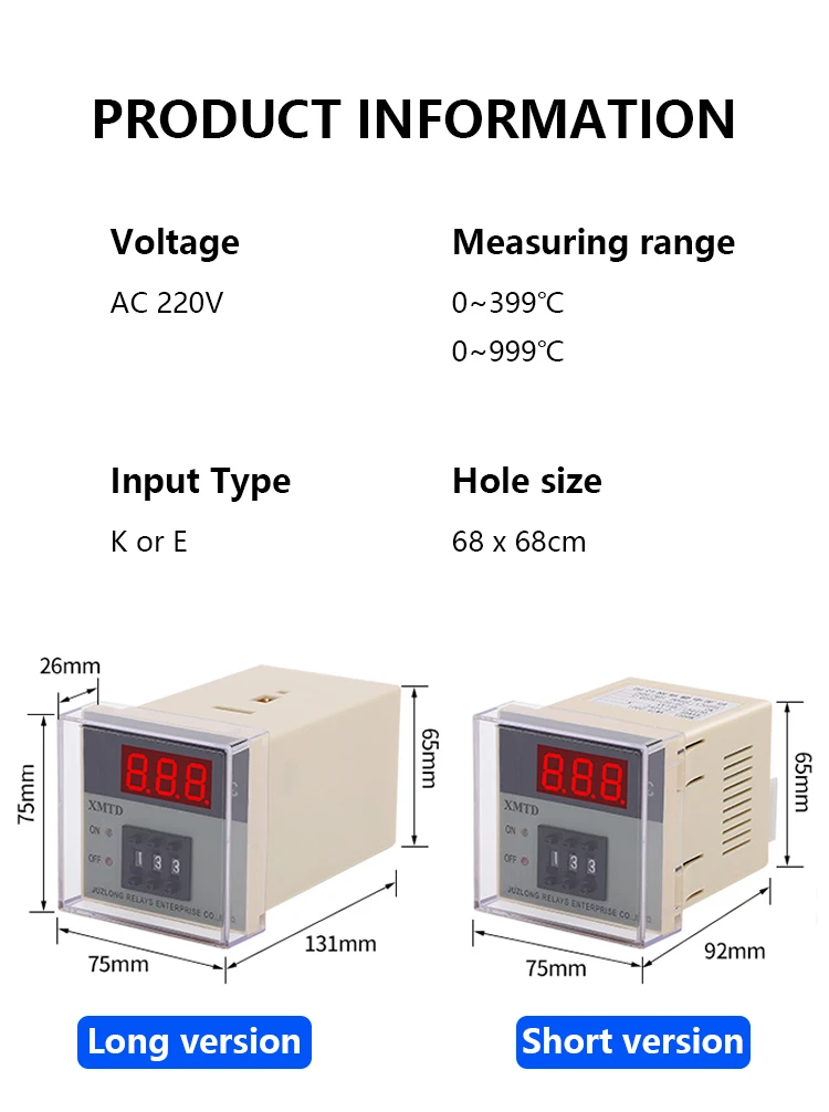 XMTD-2001/2002 HD Digital Display Temperature Controller E Type K Type Input 0~399℃~999℃ AC220V Temperature Controller Table