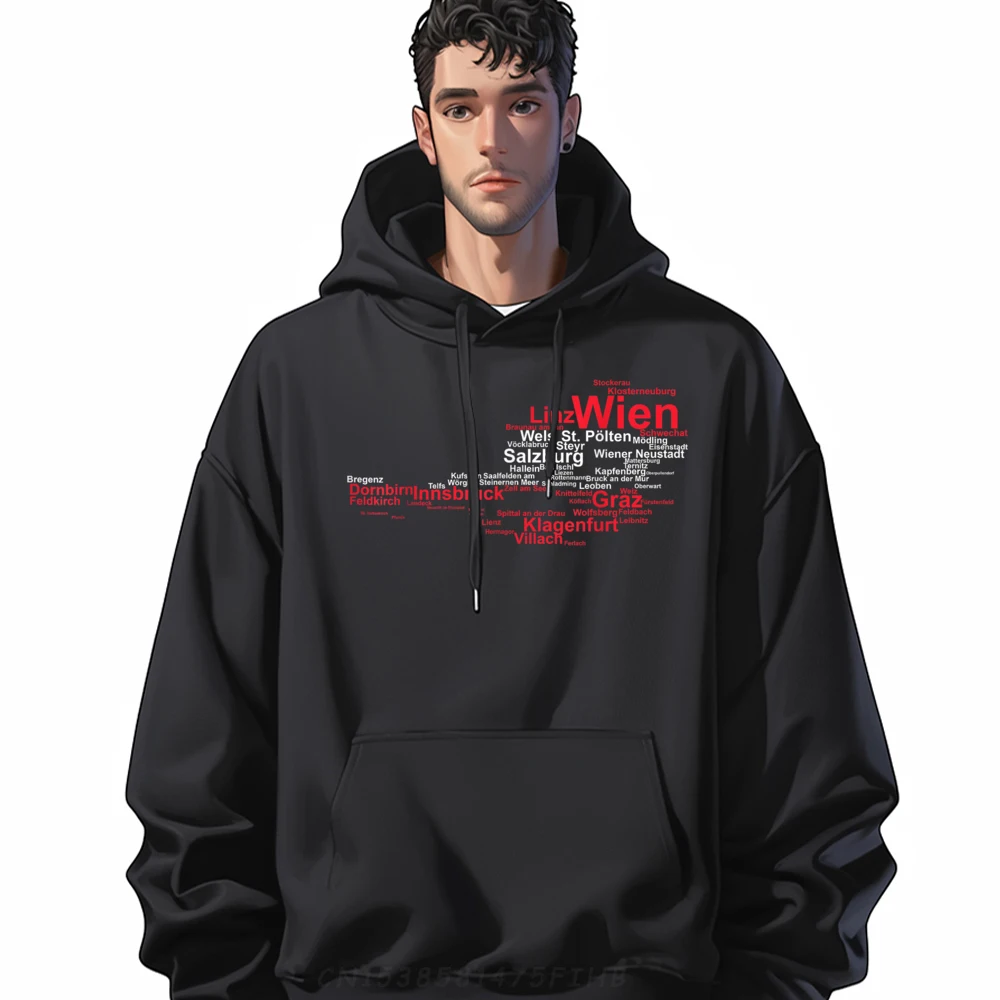 

Austria Map Austrian Flag Silhouette Cities Sweatshirt Slogan Long Sleeve Newest O-Neck Casual Coats For Male