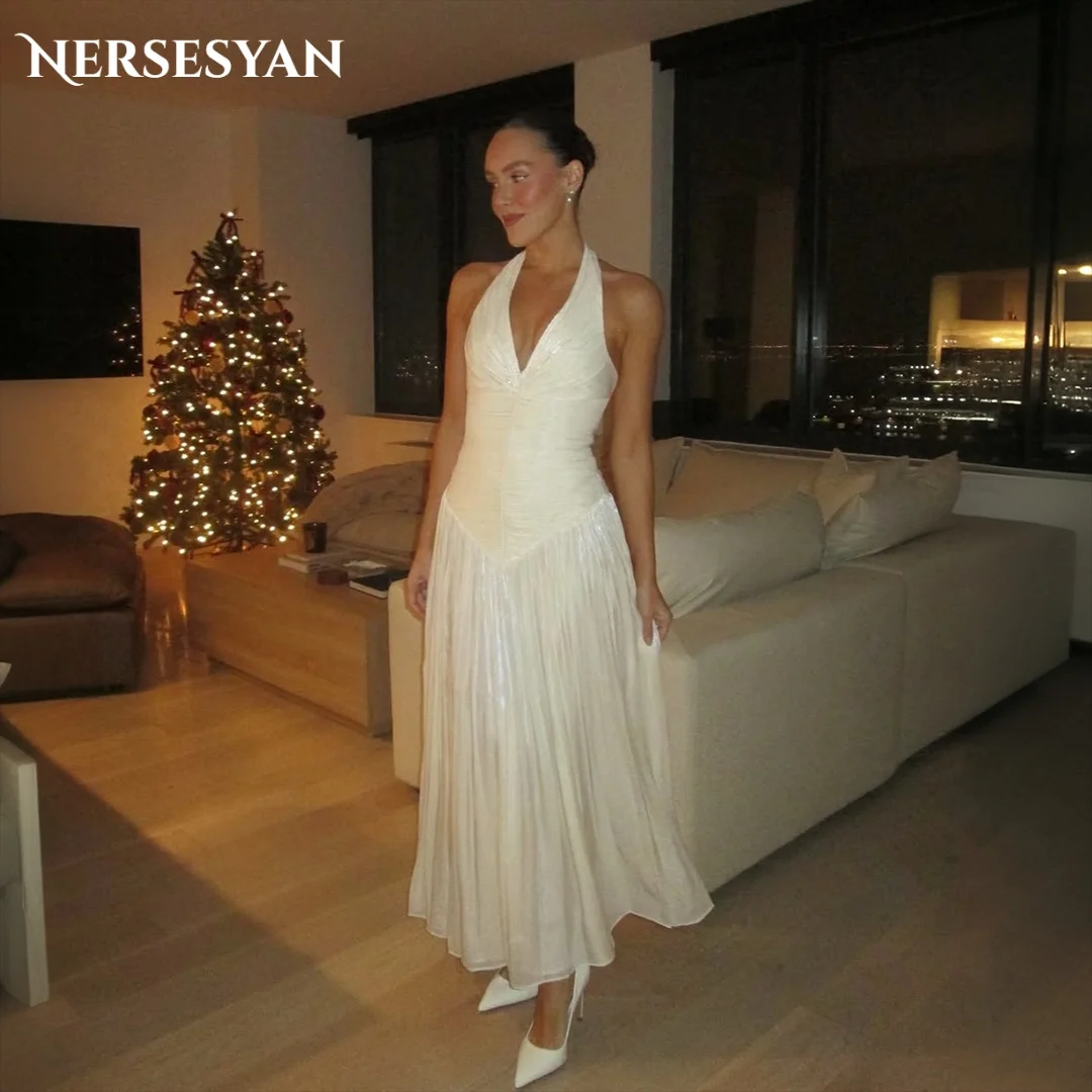 

Nersesyan Luxury Shiny Prom Dresses Off Shoulder Satin Pleated Formal Evening Dress A Line Women Party Gowns 2026 Customized