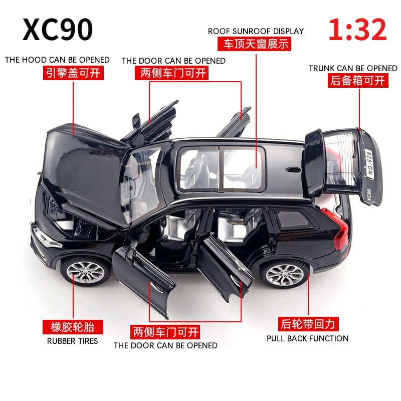 New XC60 Diecast 1:32 Alloy Model Car XC90 Simulation Miniature Metal Vehicle Children Collect Boy Display Gifts Christmas Toys