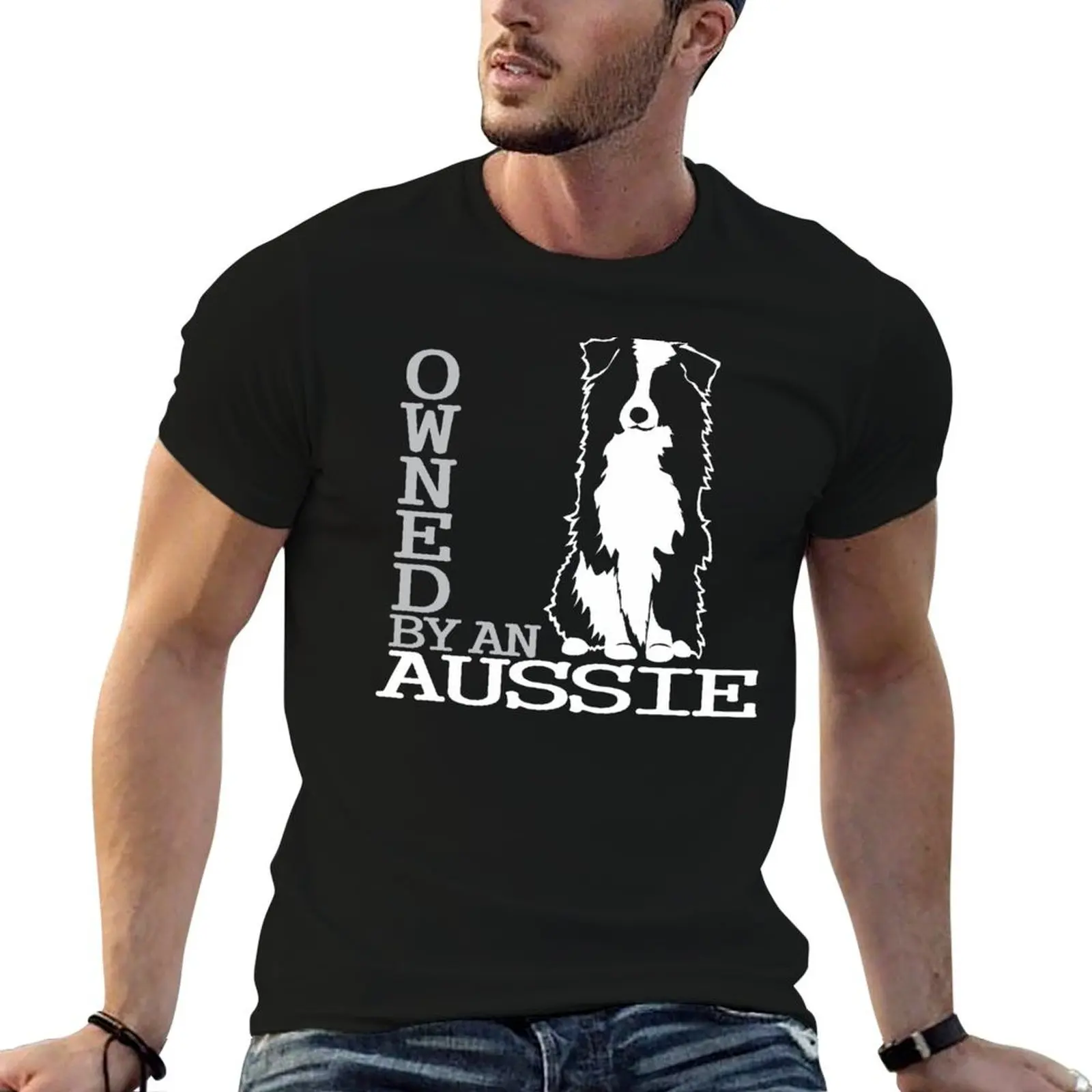 Owned by an Aussie | Australian Shepherd Dog| NickerStickers? on Redbubble T-Shirt t shirts for man cotton T-Shirt
