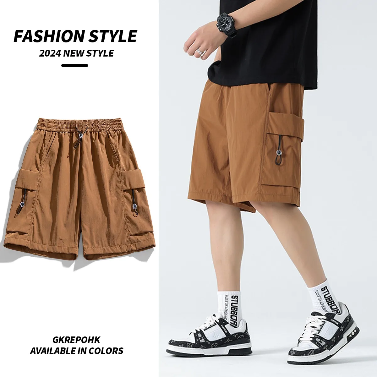 Summer Men's Beach Shorts Korean Fashion Sports Shorts Outdoor Casual Men's Clothing High Quality Blue Pocket Shorts