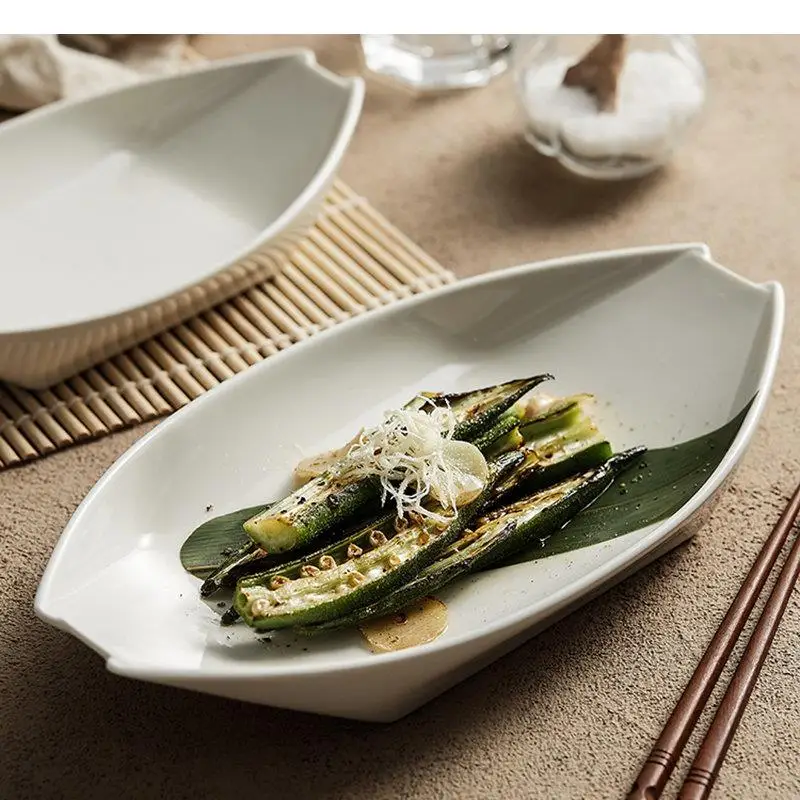 Irregular Shape Featured Ceramic Pasta Steak Sushi Plate Restaurant Solid Color Tableware Dinner Plates Cooking Dishes